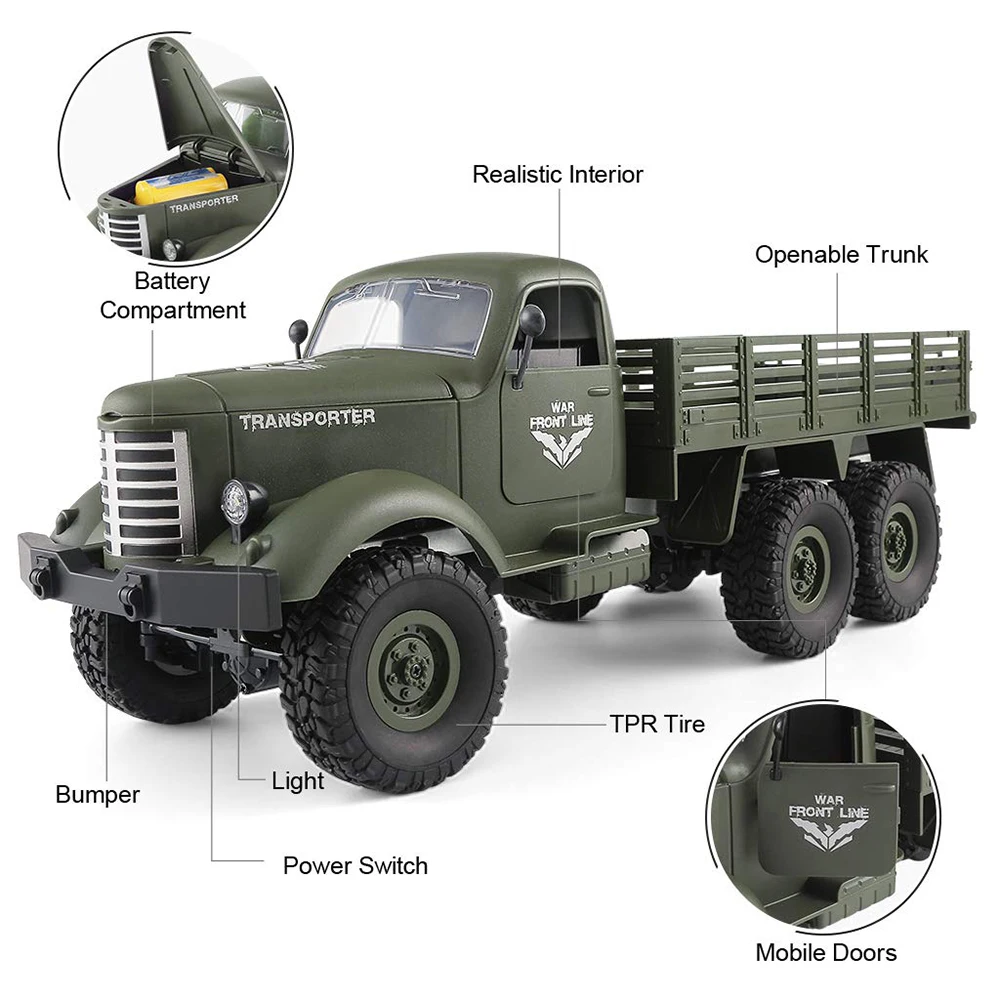 Военный грузовик на радиоуправлении JJRC Q60 Q61 4/6WD масштаб 1:16 2 4 ГГц внедорожник с