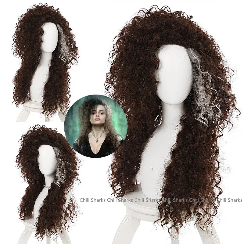 Lestrange-peluca sintética ondulada para mujer, Bellatrix cabellera Crazy, larga, marrón, resistente al calor, para disfraz de Cosplay