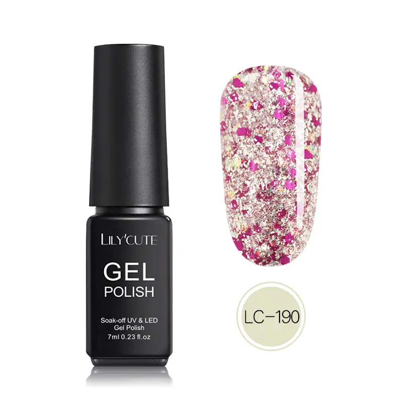 LC-190 LILYCUTE 7 мл Блестящий Гель-лак для ногтей блестки гель для ногтей Серебряный Красный Розовый Золотой Блестящий цветной впитывающий гель лак для ногтей - Цвет: LC-190