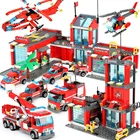 Классические пожарные автомобили, вертолеты, лодки, строительные блоки, городской пожарный, пожарные, фигурки, кирпичи, игрушки для детей, подарки
