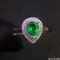 kjjeaxcmy fine jewelry 925 sterling silver inlaid natural emerald girls trendy chinese feng shui drop gem ring support test
