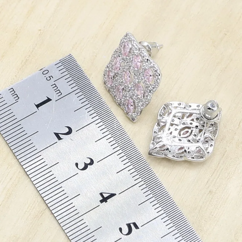 Браслет гвоздик с розовым цирконом серебристого цвета|Ювелирные наборы для