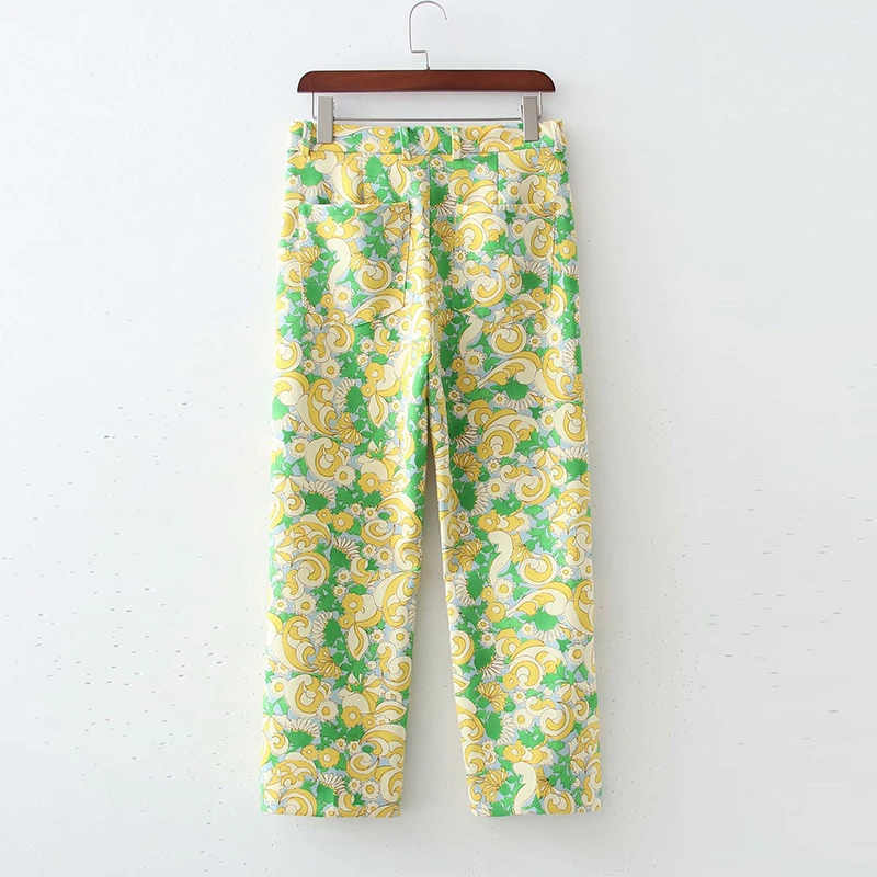 

ZA Summer Pants Women Ankle-Length Floral Print Trouser High Waist Straight Pantalon Female Fashion Pants Zipper Trouser Pockets