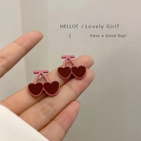 s925 silver needle red cherry earrings female unique 2021 new trendy fashion personality temperament stud earrings jewelry