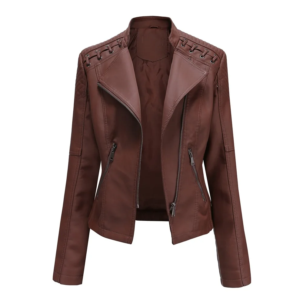 Faux leather PU Jacket Women Spring Autumn Fashion Motorcycle Jacket Black faux leather coats Outerwear 2020 Coat HOT enlarge