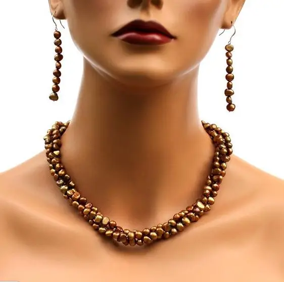 

Новое поступление, любимое жемчужное ожерелье, 3 ряда, натуральный пресноводный жемчуг в стиле барокко, ожерелье для подружек невесты, сваде...