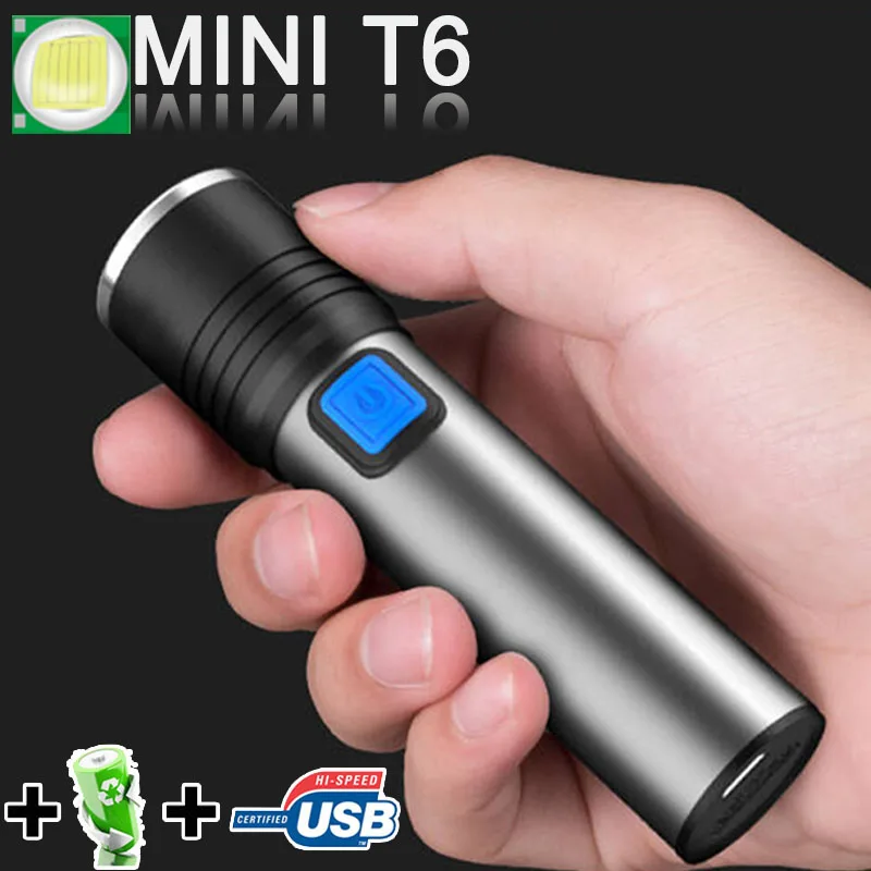 USB Перезаряжаемые светодиодная вспышка светильник T6 Мини светодиодный фонарь
