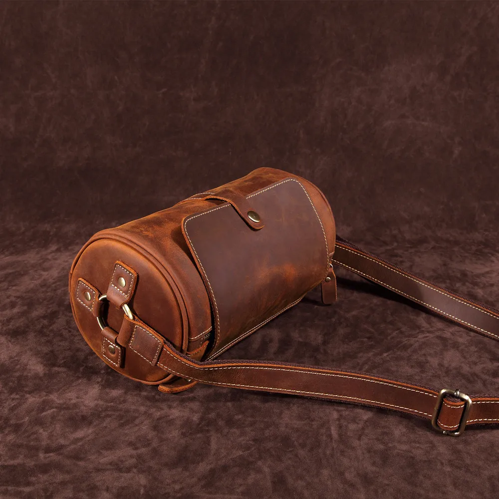 

Men's Bag Cowhide Messenger Bag round Bag Men Genuine Leather Casual Shoulder Bag Shoulder Bag