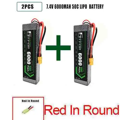 GTFDR 2 шт. 2S 7,4 V 6500 мА/ч, 6000 мА/ч, 50C 60C 120C Lipo Батарея RC Запчасти на колесиках TRX AKKU для TRX TRX4 1/10 автомобиль Радиоуправляемый Дрон вертолет - Цвет: 2PCS6000HARDRED
