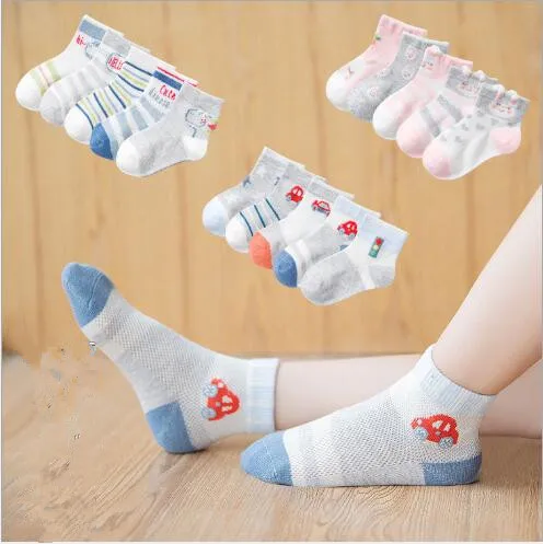

5Pairs Pack 1-12 Y 2020 children's socks spring and summer new cartoon cotton socks breathable mesh baby boys and girls socks
