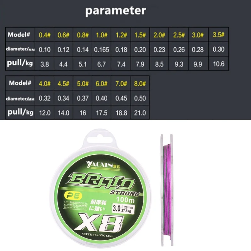 

100m 8-Strand Braided Fishing Line Multi Wire Smooth Floating Line Color Outdoor Fishing Tool