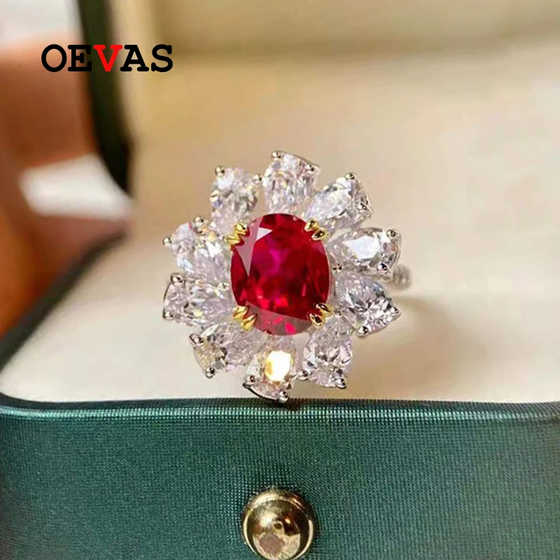 OEVAS 100% Серебро 925 пробы 2 5 карат Рубин высокоуглеродистые бриллиантовые цветочные
