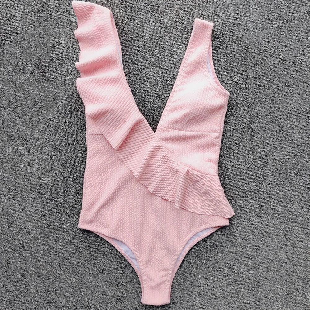 Купальник с оборками Цельный купальник женский глубоким v образным вырезом