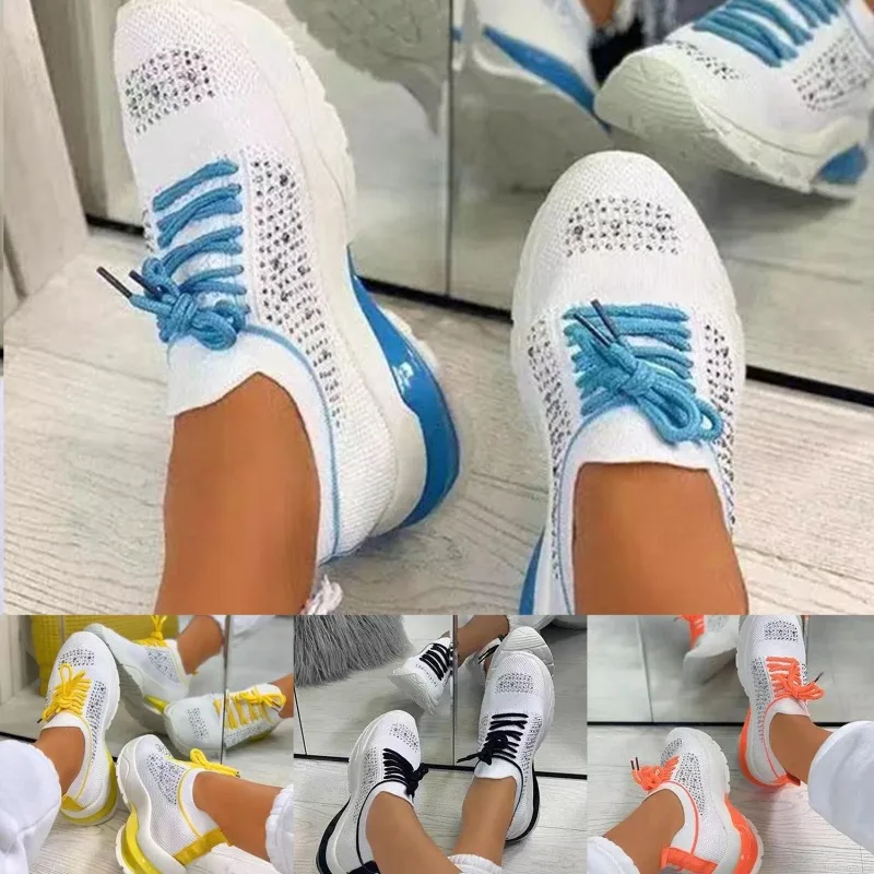 

Mesh Breathable Sneakers Women Air Cushion Height Increase Shoes Fashion Rhinestone Lace-up Casual Sheos Zapatillas De Deporte