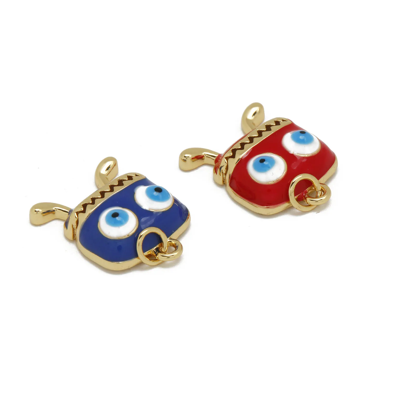Gold-plated Brass Blue Red Enamel Big Eye Large Mouth Blame Pendant 2022 New Fashion Cartoon Trash Can Jewelry Findings Gift
