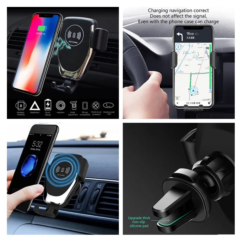 

1 шт. 10 Вт Qi Беспроводное Автомобильное зарядное устройство с датчиком быстрой зарядки Автомобильный держатель Подставка
