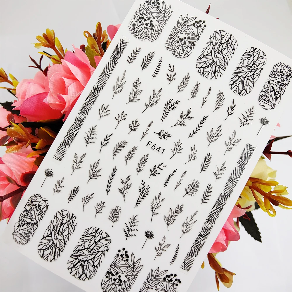 

Новые 3D наклейки для ногтей, красивые геометрические Слайдеры для листьев, стикеры для искусственного дизайна, наклейки для маникюра