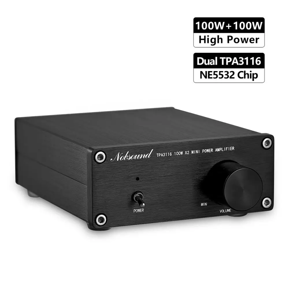 Nobsound Мини цифровой аудио усилитель мощности HiFi TPA3116 стерео музыка 2-канальный 100 Вт* 2 черный шасси
