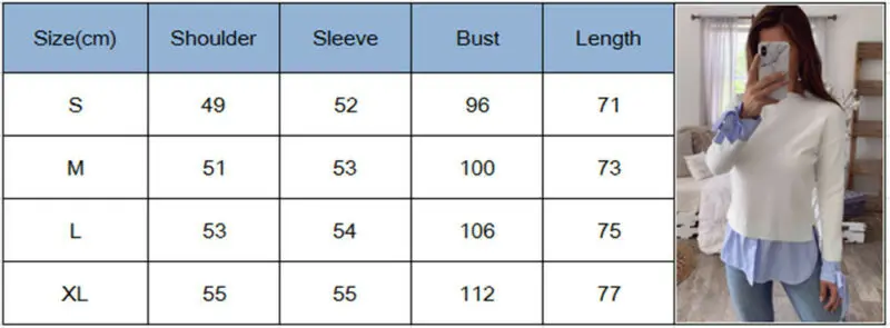 Женская белая и синяя полосатая Лоскутная футболка с длинным рукавом Мешковатые