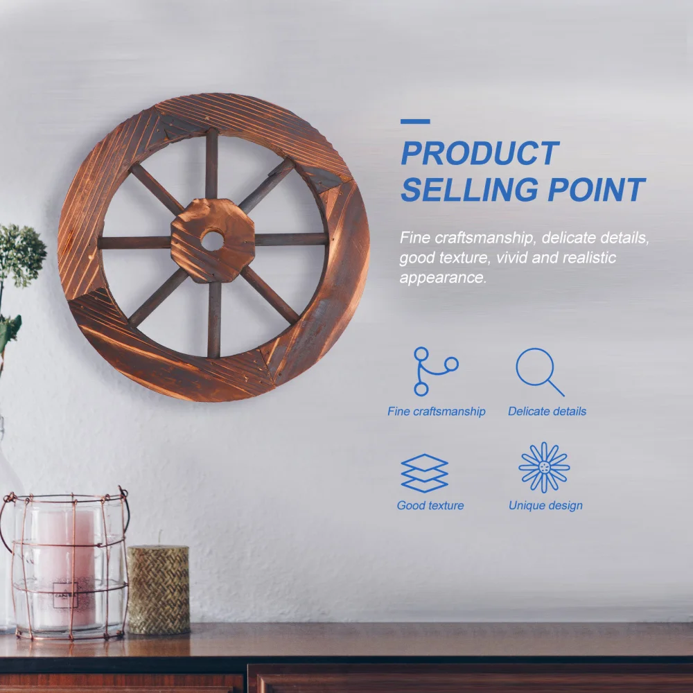 

1Pc Retro Decorative Wheel Craft Wooden Backgound Hanging Pendant Light Brown