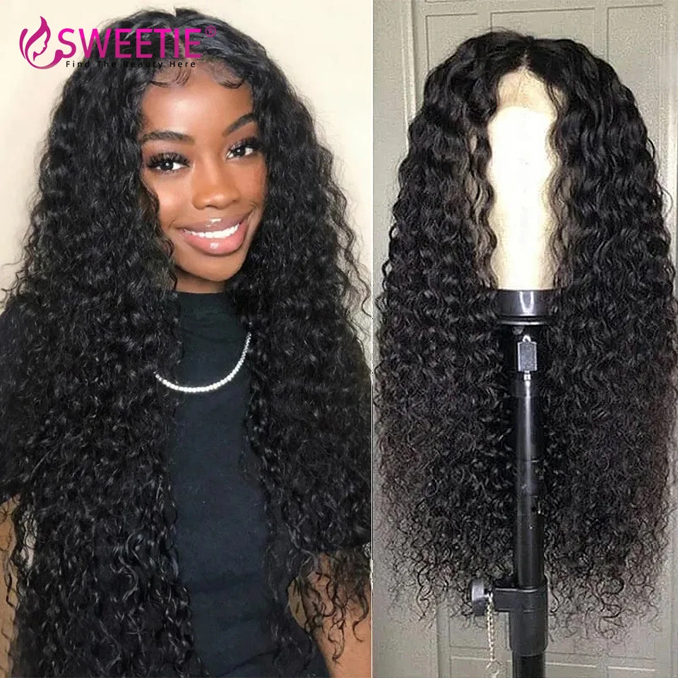 32inch Long Lace Frontal Wig Brazilian Water Wave Transparent Lace Front Human Hair Wigs For Women Deep Curly Wig High Density
