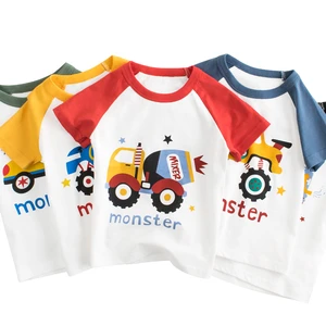 Childrens Cotton Short Sleeve T-Shirt Summer Boys and girls shirt pure cotton cartoon top childrens car print clothing 2-13 ye