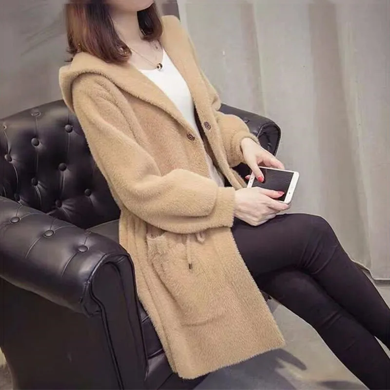 Autumn Winter Imitation Water Velvet Outwear Women's 2020 New Hooded Loose Long Paragraph Mink Sweater Coat Women Thicken Z48 |