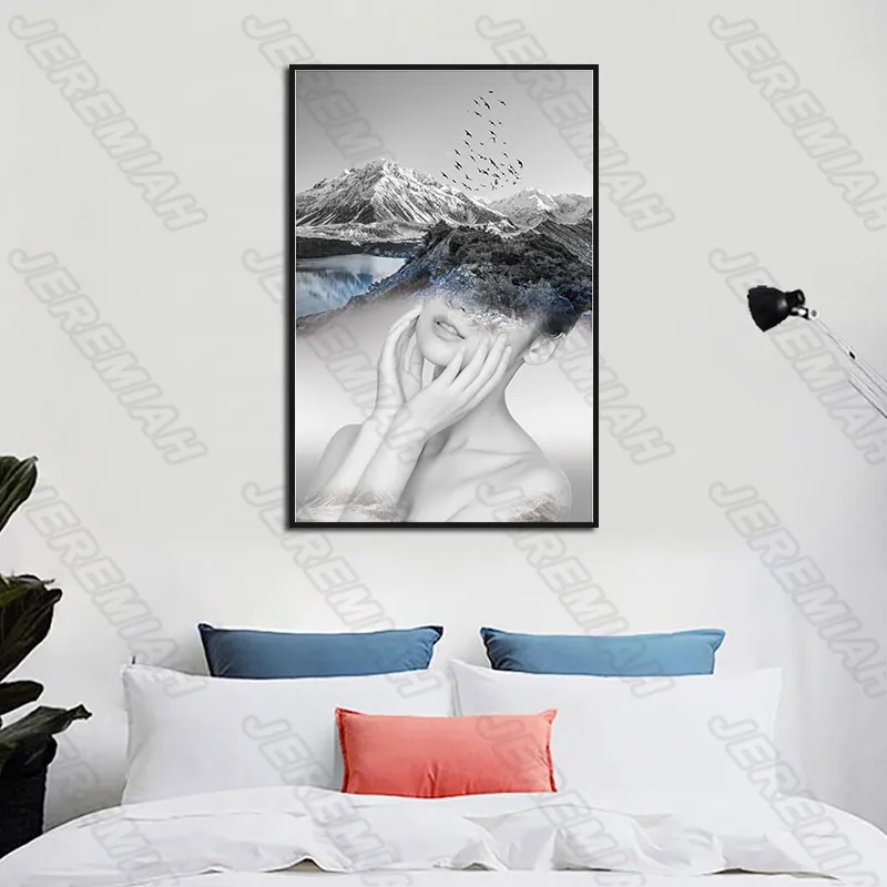 

Beauty Snow Mountain Combination Poster Nordic Style Wall Art Canvas Print Painting Modern Living Room Decoration