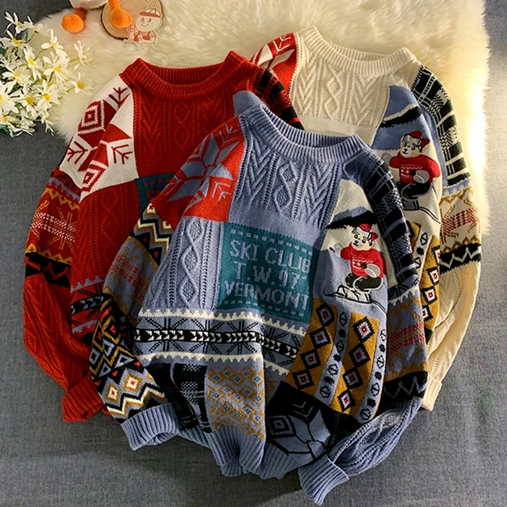 

2022 Xmas Sweater Red Christmas Sweater Men Oversized Cable Knit Sweater