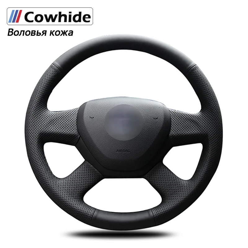 

Handsewing Black Genuine Leather Steering Wheel Covers For 2014 Skoda Octavia 2013 Skoda Fabia