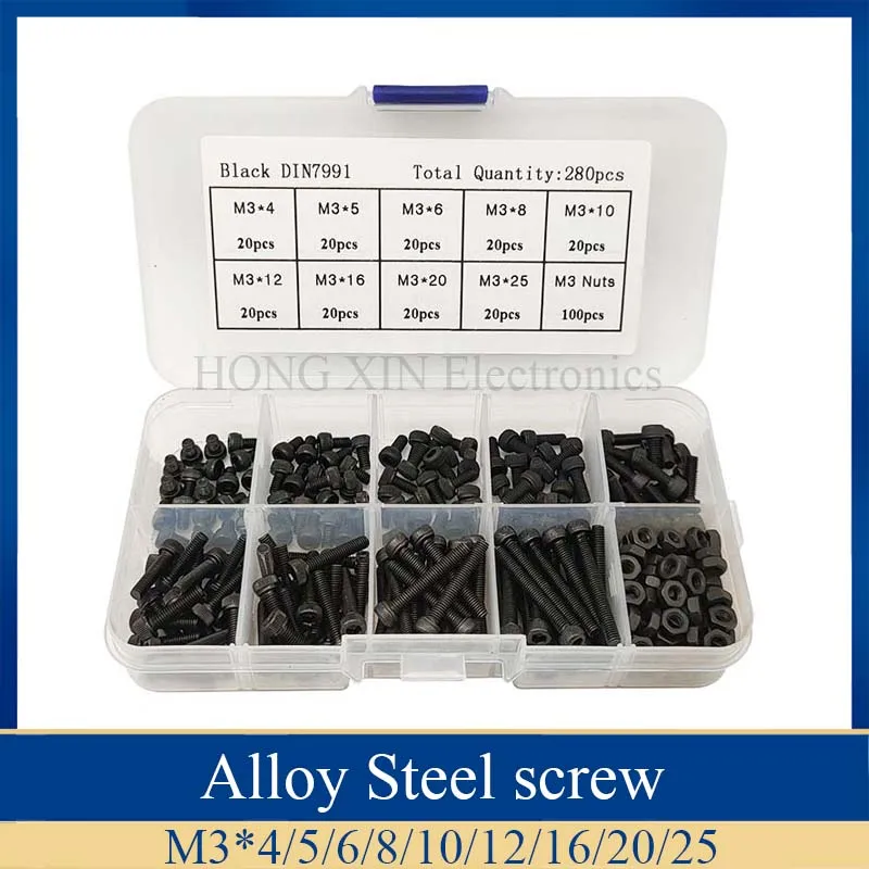 280 шт./компл. класс 12 9 черная сталь сплав винт Железный Шестигранная головка