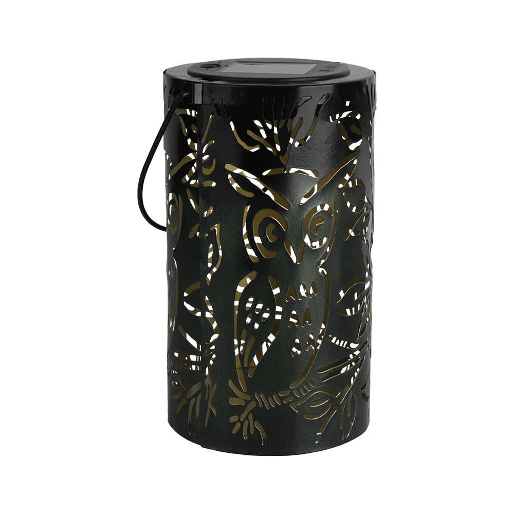 

BORUiT LED Retro Hollow Lantern Solar Lamp Outdoor Waterproof Landscape Yard Home Garden Hanging Projector Light