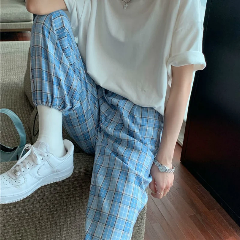 

Casual Pants Women Plaid Design Spring Sweet Chic Feminine Ulzzang Streetwear Hipster Newest Aesthetic Elastic Waist Simple Cozy