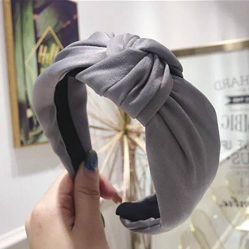

Solid Satin Top Knot Headband Women Headdress Adults New Head Band Simple Hairband Women Headwear Hair Hoop Bow Hairband Wide