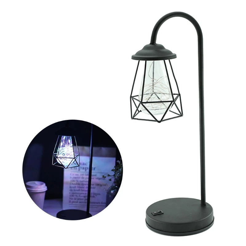 

H7JB LED Table Lamp Battery Powered Lovely Lamp with Iron Frame Warm Light Home Bedroom Romantic Decoration