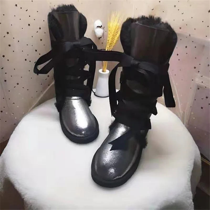 Женские ботинки на шнуровке зимние брендовые из натуральной овечьей шерсти 2021