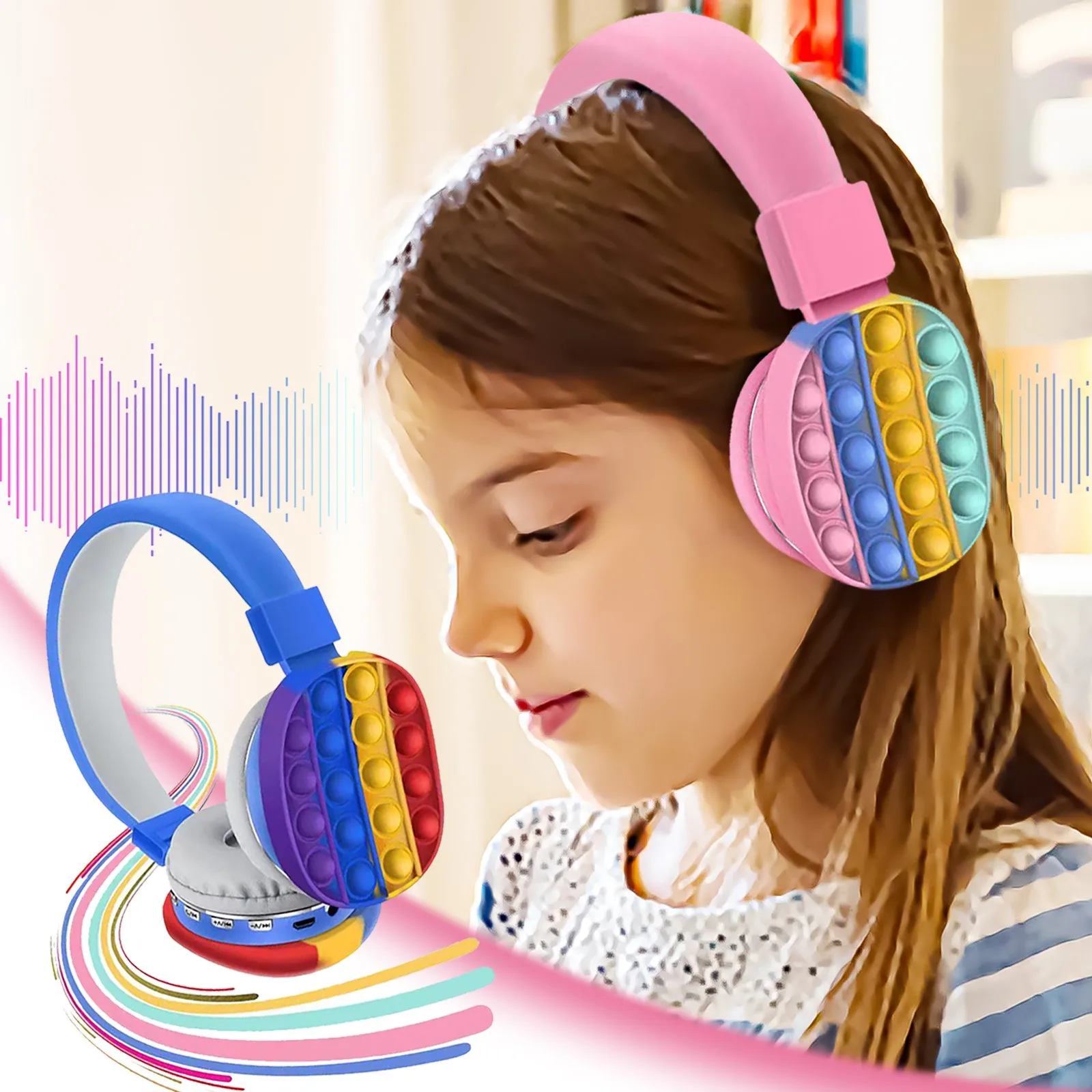 Новинка милая Радужная Bluetooth стереогарнитура вставка TF-карты ультра-долгий режим