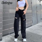 Женские прямые брюки-карго Darlingaga, повседневные свободные длинные джинсы с высокой талией, брюки из денима