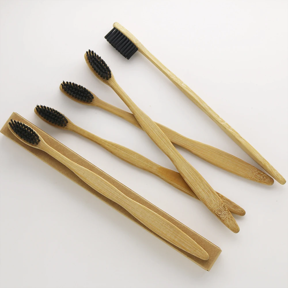 2000 шт бамбуковая зубная щетка Оптовая Продажа черная щетина мягкая Экологичная