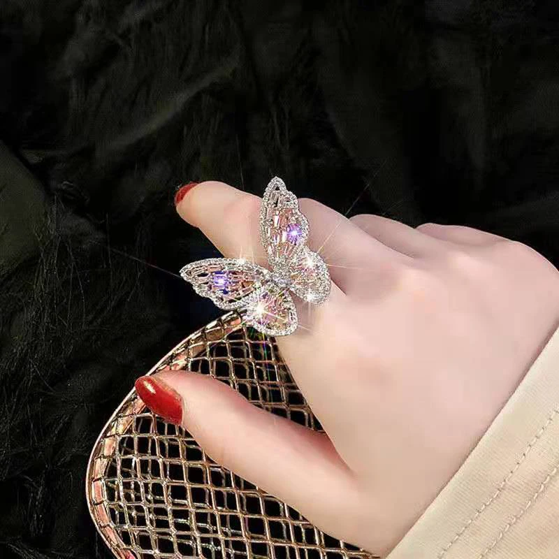 

2021 Fashion New Butterfly Full Diamond Opening Personality Ring Simple And Beautiful Temperament Female Romantic Jewelry Gift