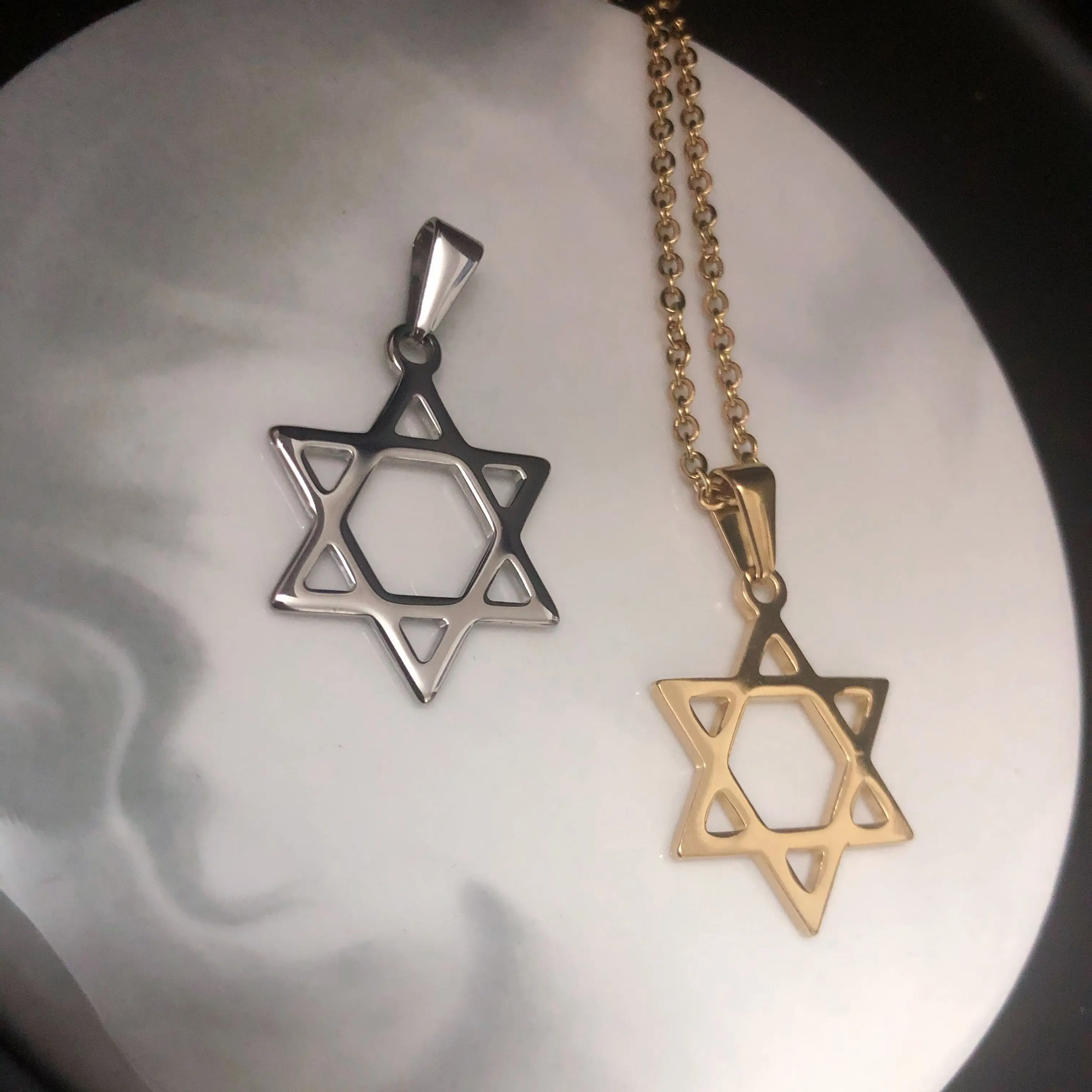 Золотая Звезда Давида кулон из нержавеющей стали цепочка с подвеской простая