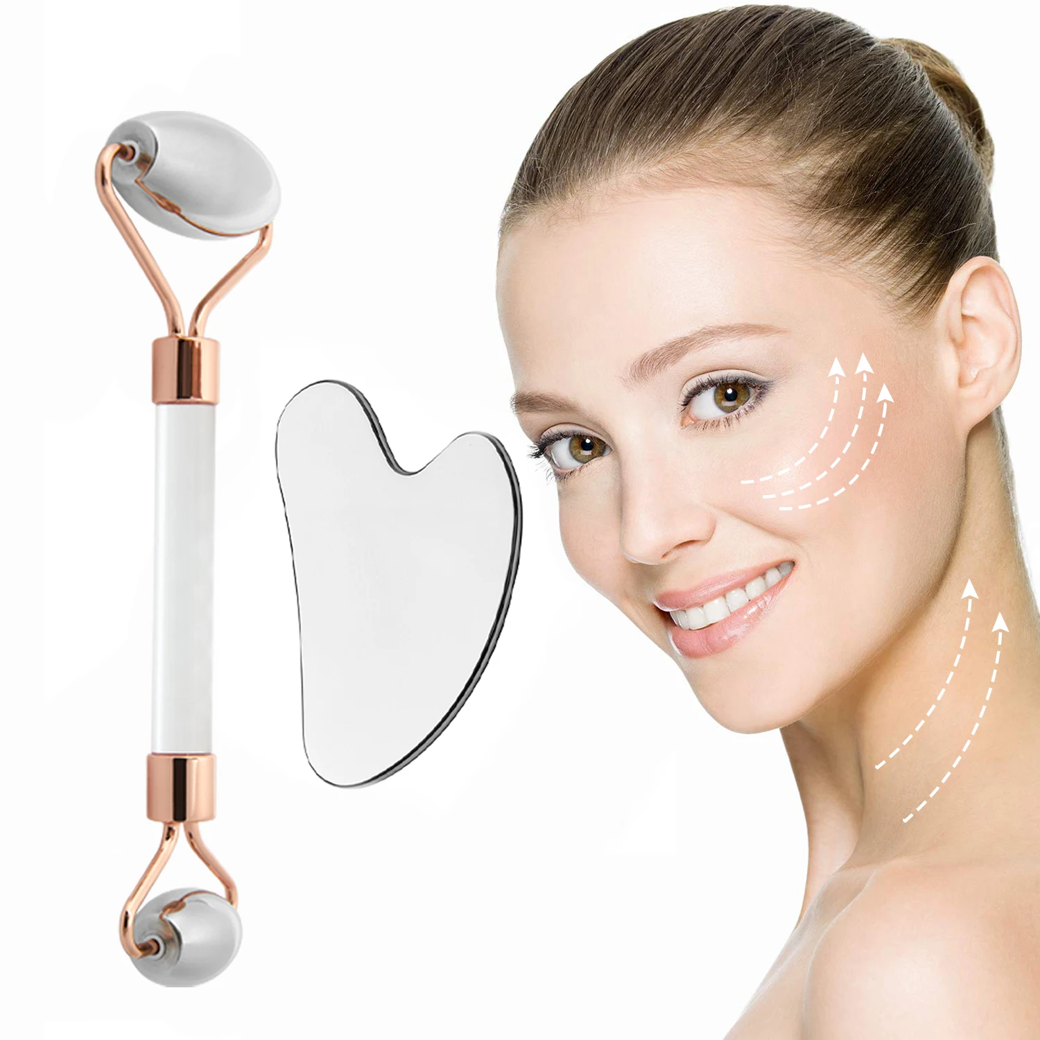 

Stainless Steel Facial Roller Gua Sha Tool Set Face Care Massage Neck Beauty Health Anti Wrinkle Cellulite Skin Detox Massager