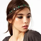 Повязки для волос женские в винтажном стиле, индийские Золотые эластичные ленты для волос с овальным хрусталем, для принцесс, с Зелеными камнями, стразы, свадьба