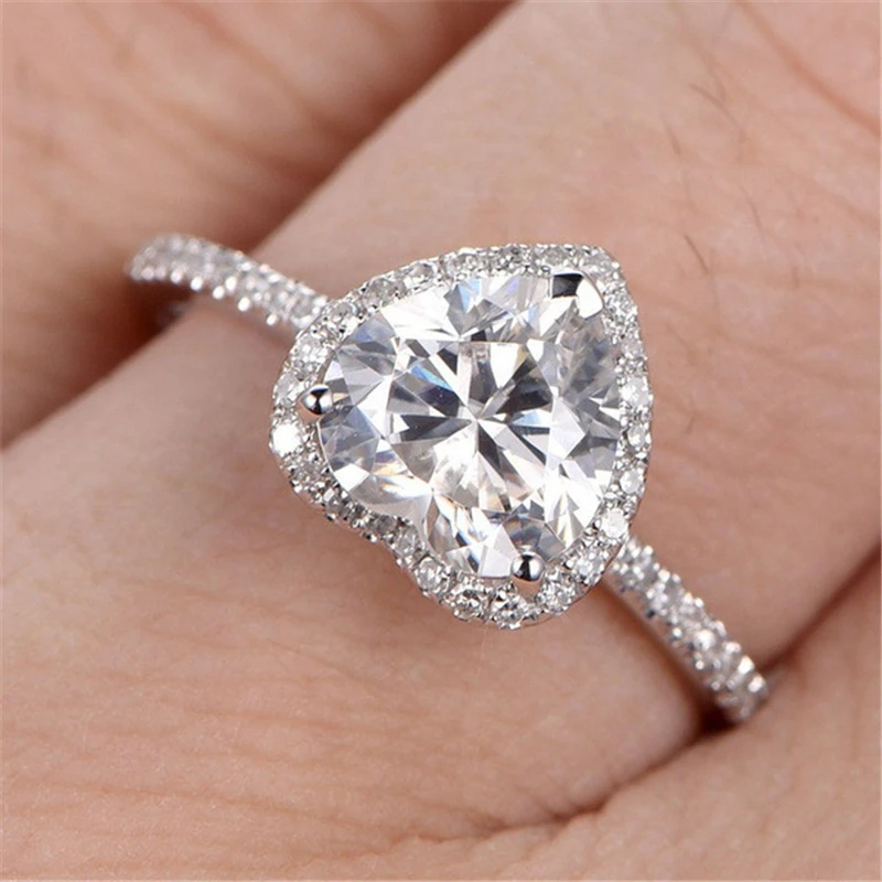 

Fashion AAA Zircon Women Wedding Rings Boho Love Heart Stone s925 Silver Plated Engagement Party Finger Ring Jewelry Girls Gifts