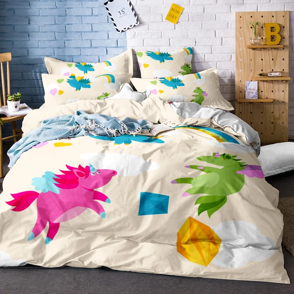 Мультфильм постельное белье с изображением единорога комплект облака принтом в