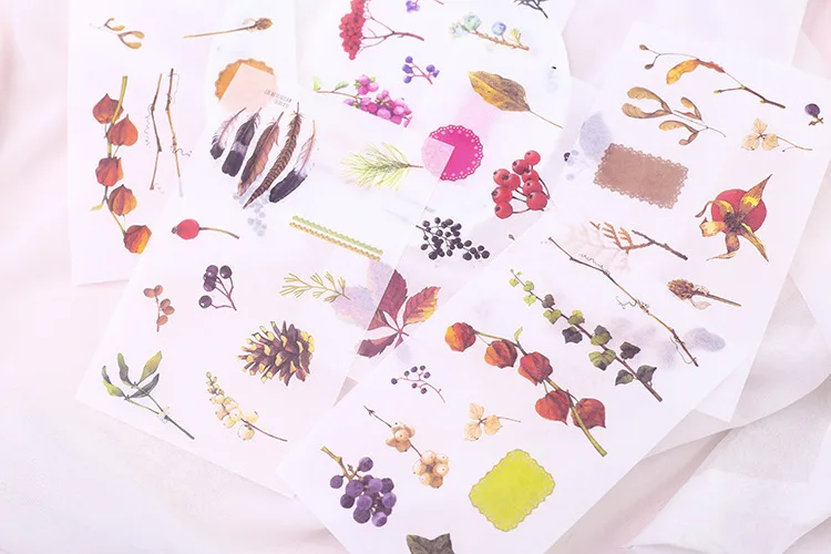 

6pcs Natural collection paper sticker pvc diy decoration sticker for album scrapbooking stationery sticker gift for kids