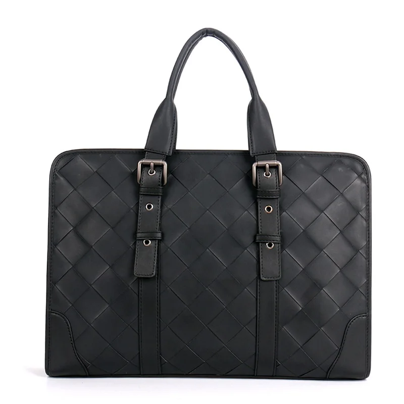 2021 Men s Business Genuine Woven Leather Briefcase Handbag Women14 Inch Laptop Bag Casual Document Computer Shoulder Office Bag