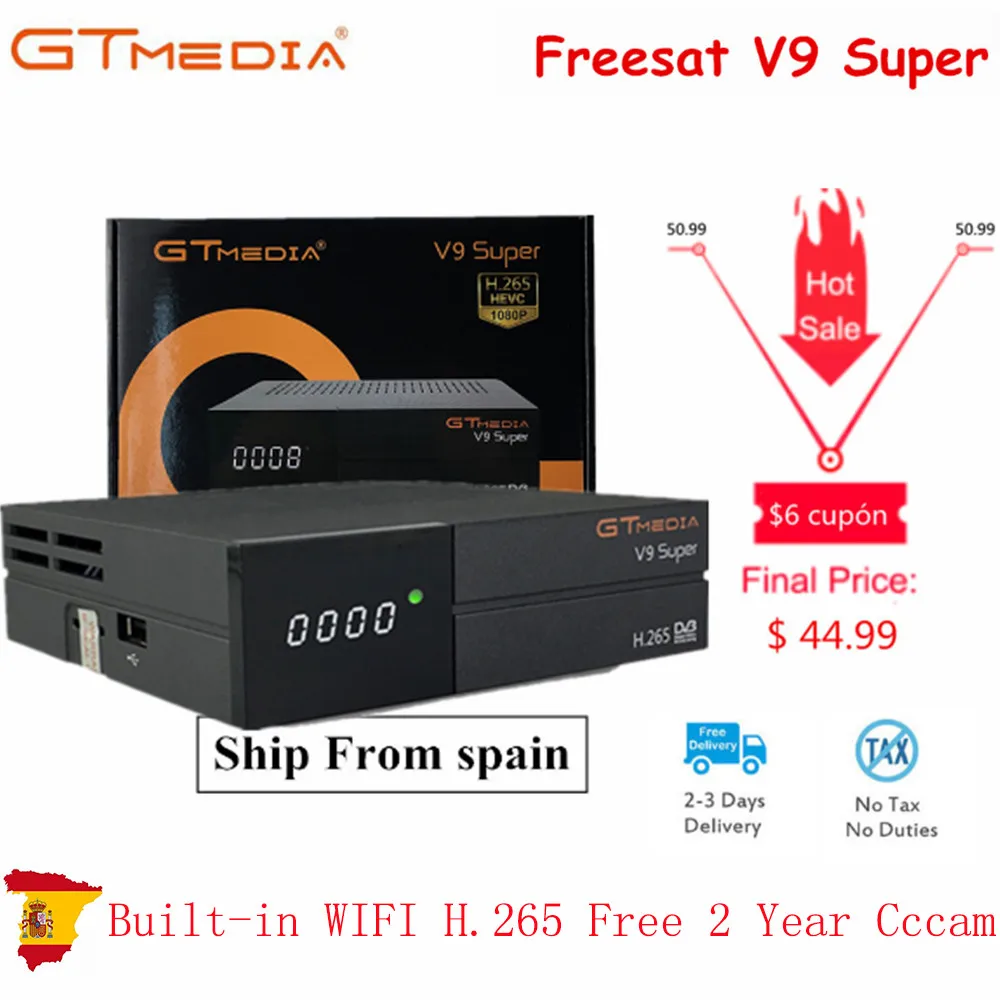 GT медиа V9 Super Freesat V9 DVB-S2 спутниковый ТВ приемник декодер+ 1 год 7 линий Европа Cccam Поддержка IP ТВ Youtube Dolby AC3