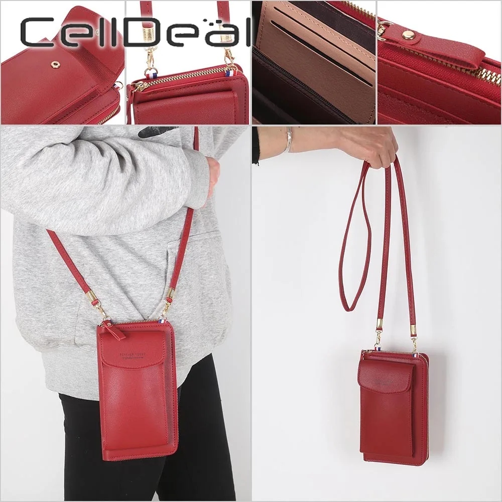 

Wallet Handbag Leather Multifunctional Female Card Holder Smartphone Zipper Portable Purse Wallet Fashion Shoulder Diagonal Bag