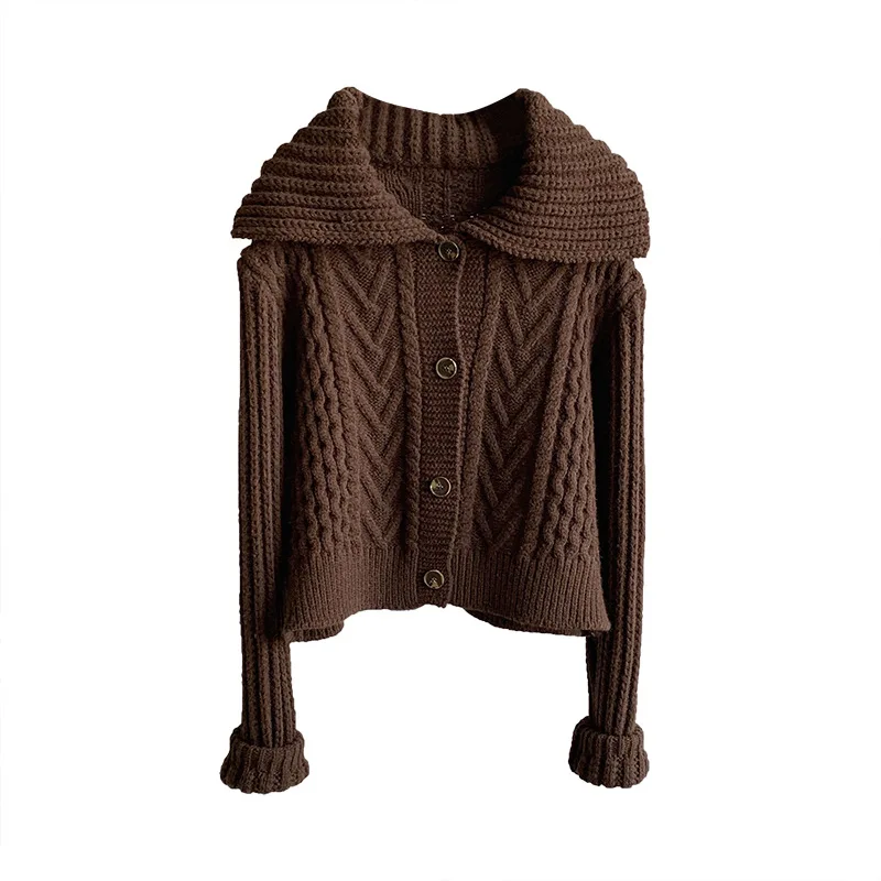 

2021 Spring Knit Sweater Women's Solid Color Long-sleeved Slim Thick Woolen Lapel Cardigan Jacket